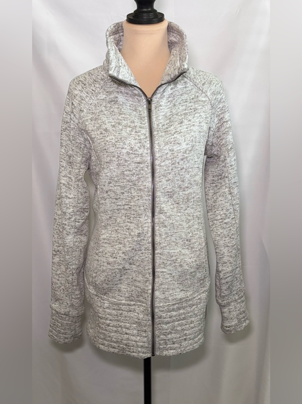 Thread & Supply Full Zip Long Sleeve Stand Collar Heather Grey Cozy Jacket S